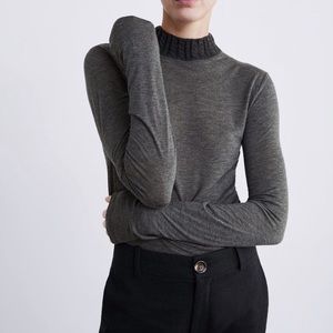Zara mock neck sheer long sleeve top